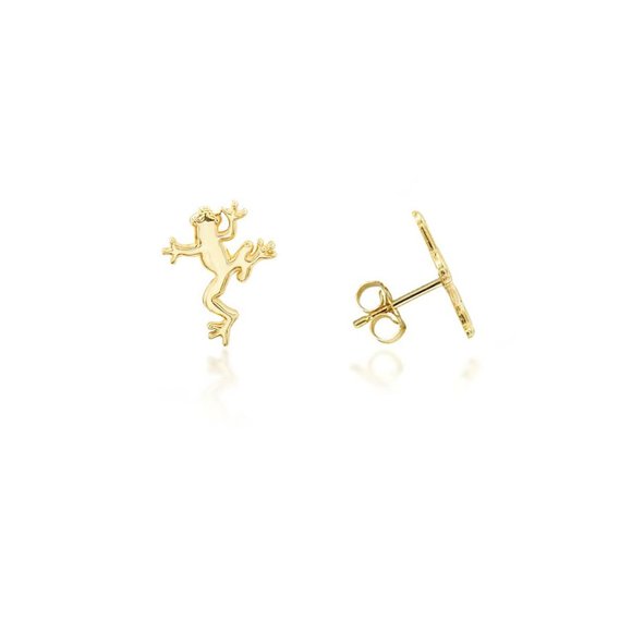14K Solid Yellow Solid Gold Small Frog Stud Earrings